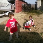 Wagon and stuffed animals