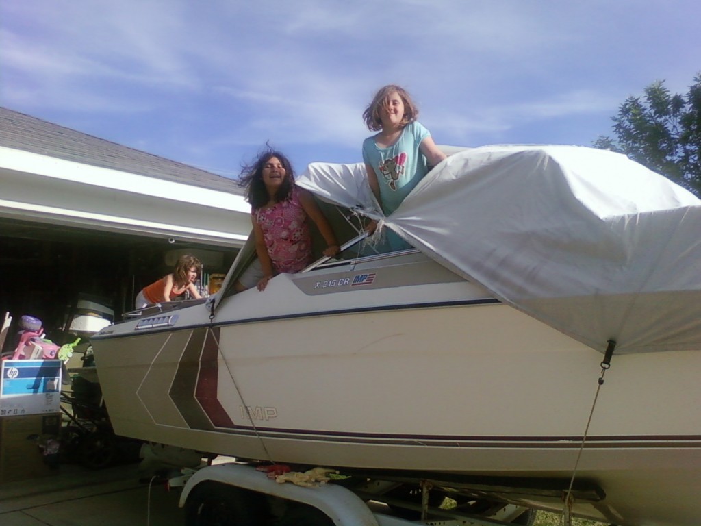 Playing in the boat.