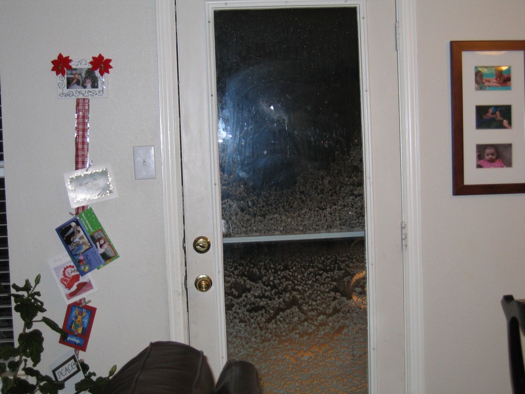 Snow on backdoor.